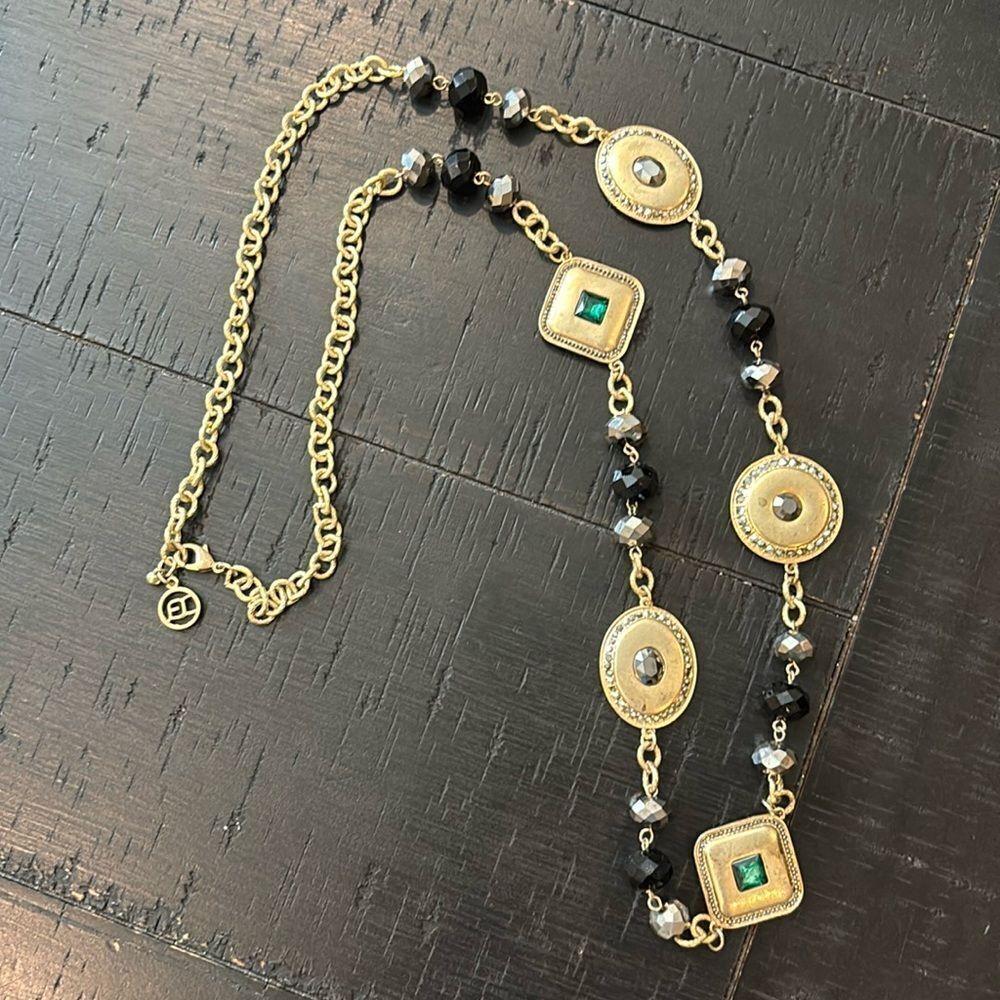 Erica Lions Gold Tone Gem Like Long Classy Chain Beaded Necklaceā